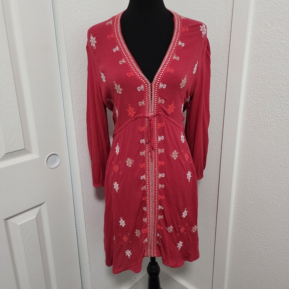 Free People Red Embroidered Stargazer Tunic Dress - Picture 4 of 9